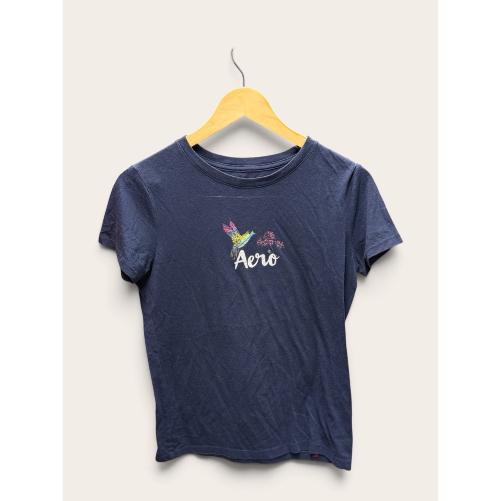 Aeropostale Classic Crew Navy Blue Hummingbird Graphic T-Shirt Large